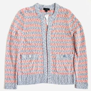 J.Crew Cardigan Open Knit Sweater In Tweed Stripe  Blue and Pink Orange Small